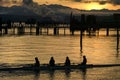 Sunset View of a Rowing Crew in Port Townsend, Washington.