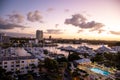 Sunset view sailboats and Yachts docked in the canals of Fort Lauderdale Florida.