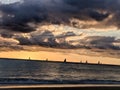 Sunset View with sailing boats in Waikiki Beach,  Honolulu  , Hawaii Royalty Free Stock Photo