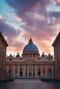 Sunset View of Saint Peters Basilica and Street Via della Conciliazione in Vatican, Rome, Italy Royalty Free Stock Photo