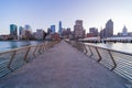 Sunset view of the San Francisco skyline from Pier 14 Royalty Free Stock Photo