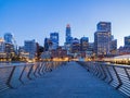 Sunset view of the San Francisco skyline from Pier 14 Royalty Free Stock Photo