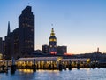 Sunset view of the San Francisco skyline from Pier 14 Royalty Free Stock Photo