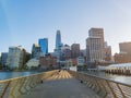 Sunset view of the San Francisco skyline from Pier 14 Royalty Free Stock Photo