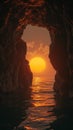 Sunset view through a sea cave Royalty Free Stock Photo
