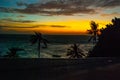 Sunset, view of the sea and palm trees. Apo island, Philippines Royalty Free Stock Photo