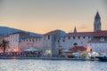 Sunset view of seaside of Croatian town Trogir