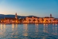 Sunset view of seaside of Croatian town Trogir