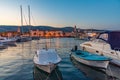 Sunset view of seaside of Croatian town Trogir