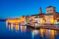 Sunset view of seaside of Croatian town Trogir