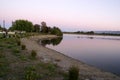 Sunset view of Shoreline Park Lake in evenings, Mountain View, California, USA Royalty Free Stock Photo