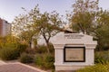 Sunset view of the sign of Historic Fifth Street School