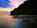 Sunset view with silky smooth water reflection on the sea shore landscape with beautiful sunset view. Royalty Free Stock Photo