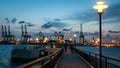 2019-08-22 sunset view of Singapore sea port terminal. Royalty Free Stock Photo