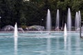 Sunset view of Singing Fountains in City of Plovdiv, Bulgaria Royalty Free Stock Photo