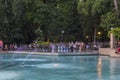 Sunset view of Singing Fountains in City of Plovdiv, Bulgaria Royalty Free Stock Photo