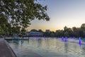 Sunset view of Singing Fountains in City of Plovdiv, Bulgaria Royalty Free Stock Photo