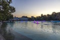 Sunset view of Singing Fountains in City of Plovdiv, Bulgaria Royalty Free Stock Photo