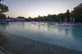 Sunset view of Singing Fountains in City of Plovdiv, Bulgaria Royalty Free Stock Photo