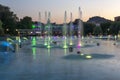 Sunset view of Singing Fountains in City of Plovdiv, Bulgaria Royalty Free Stock Photo