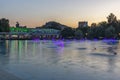 Sunset view of Singing Fountains in City of Plovdiv, Bulgaria Royalty Free Stock Photo