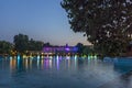 Sunset view of Singing Fountains in City of Plovdiv, Bulgaria Royalty Free Stock Photo