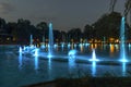 Sunset view of Singing Fountains in City of Plovdiv, Bulgaria Royalty Free Stock Photo