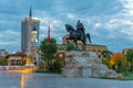 Sunset view of Skanderbeg square in Tirana, Albania