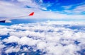 Sunset view of sky and clouds from window of aircraft flight Royalty Free Stock Photo