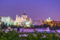 Sunset view of skyline of Madrid with Santa Maria la Real de La Almudena Cathedral and the Royal Palace, Spain Royalty Free Stock Photo