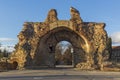 Sunset view of The South gate know as The Camels at roman fortifications in ancient city of Diocletianopolis, town of Hisa