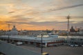 Sunset view of the south harbor, in Helsinki Royalty Free Stock Photo