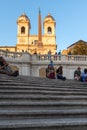 Sunset view of Spanish Steps and Piazza di Spagna in city of Rome, Italy Royalty Free Stock Photo