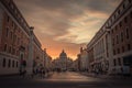 St Peter`s Basilica and square at sunset.