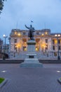 Sunset view of statue of Richard John Seddon at New Zealand Parliament Buildings in Wellington