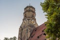 Sunset view of Stiftskirche at Schillerplatz square in Stuttgart, Germany Royalty Free Stock Photo