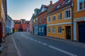 Sunset view of a street in center of Svendborg, Denmark Royalty Free Stock Photo