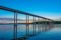 Sunset view of Svendborgsundbroen bridge in Denmark Royalty Free Stock Photo