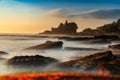 Sunset view of tanah lot temple on Sea in Bali Island. one of most famous tourist attraction in Indonesia Royalty Free Stock Photo