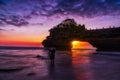 Sunset view of tanah lot temple on Sea in Bali Island. one of most famous tourist attraction in Indonesia Royalty Free Stock Photo