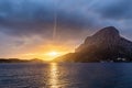 Sunset view of the Telendos island, from Myrties village in Kalymnos island, Greece. Royalty Free Stock Photo