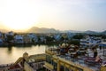 Sunset view from a terrace on Lake Pichola in Udaipur