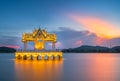 Sunset view of Thai pavilion in Khao Tao reservoir, Hua hin, Thailand. Royalty Free Stock Photo