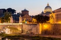 Sunset view of Tiber River and St. Peter`s Basilica in Rome, Italy Royalty Free Stock Photo