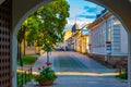 Sunset view of timber buildings at Vanha Rauma district of Rauma Royalty Free Stock Photo