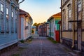 Sunset view of timber buildings at Vanha Rauma district of Rauma Royalty Free Stock Photo