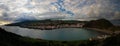 Sunset view to Horta, Porto Pim Bay and beach from mount Guia, Faial island, Azores, Portugal Royalty Free Stock Photo