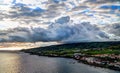 Sunset view to Porto Pim Bay from mount Guia at Faial island, Azores, Portugal Royalty Free Stock Photo