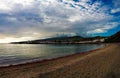 Sunset view to Porto Pim Bay from mount Guia at Faial island, Azores, Portugal