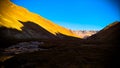 Sunset view to Tash-Rabat river and valley in Naryn province, Kyrgyzstan